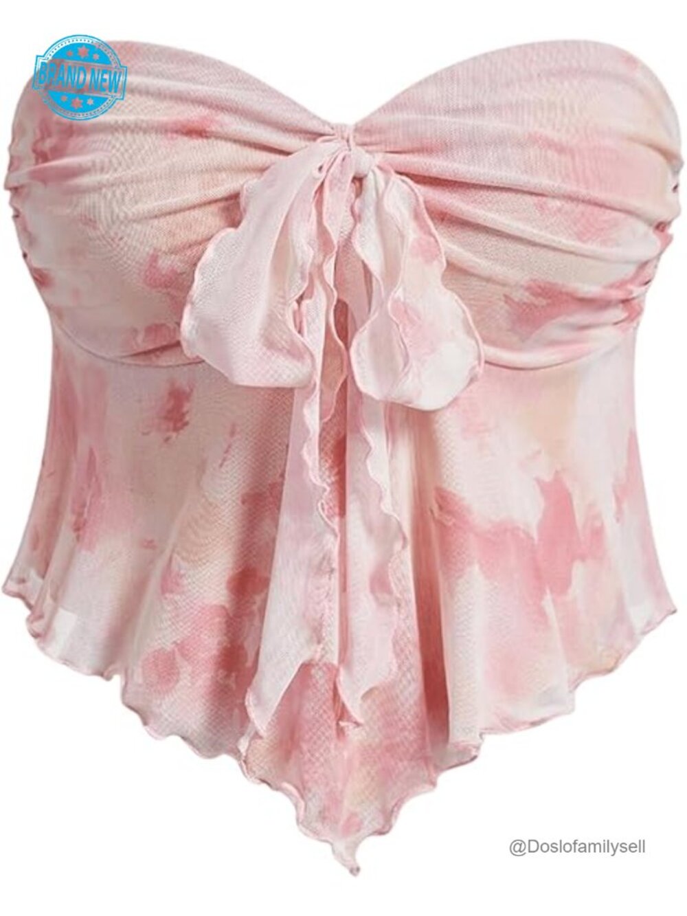 Floral Flowy Babydoll Tube Top - Strapless Mesh Ruffle Bandeau